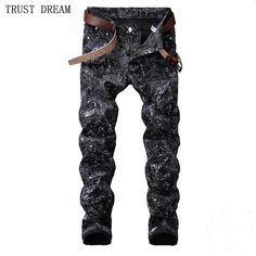 Mens Dragon Animal Fashion Slim Denim Jean Floral Hot Stretchy Long Pant Trouser