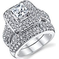 Solid 925 Argent Sterling Princesse Cubique Zircone Cut Bague de Mariage Carré Zircon Cubique Bague pour Parti