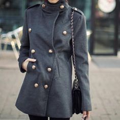 Tootless-Men Double Breasted Solid Jacket Hooded Pea Coat Loose Dust Coat
