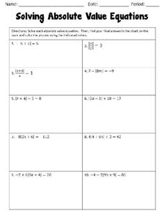 Absolute Value Inequalities Coloring Activity (includes
