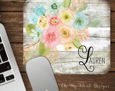 Floral Mouse Pad • Tulips Flowers Wood Planks Nature Gift Decor Desk Accessory