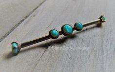 Gold Colored Double Prong Turquoise Colored Colored Gem Industrial Barbell 14G - Sold Individually 1.6mm