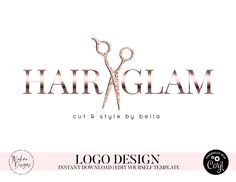 HAIR LOGO DESIGN, feminine Logo, Logo design, Logo, Premade logo, Logo Template, hairstylists, beauty, watercolor, rose gold Hair Logos, Logan, Custom Logos, As You Like, Extensions, Texts, Pink, Logo Design, Templates