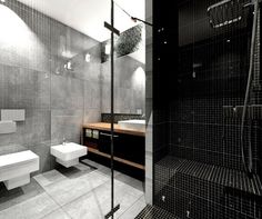 salle de bain noir et blanc avec meuble en bois et parement ardoise ... salle de bain noir et blanc avec meuble en bois et parement ardoise ...