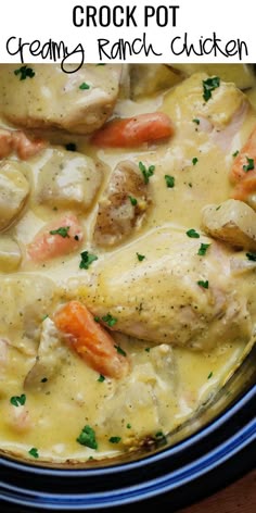 Creamy Ranch Chicken is a crock pot favorite of ours. It’s dinner all in one! You’ve got your meat, potatoes and veggie cooked and ready to eat once the time is up!