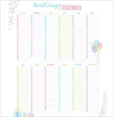 birthday calendar template