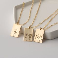 Personalized Birth Flower Necklace with Initials Dainty Minimalist Stamped Jewelry with Birth Months. Floral Jewelry Birthday Gift