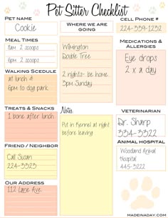 free printable pet sitter info sheet from haveashley com