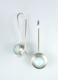 Faceted Crackled Glass Drop Earring Montana Blue Bezel Set Silver Ear Wire