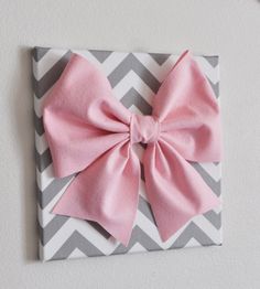 Set Of Three Wall Decor Large Gray Pink And White Bows On Set Of Three Wall Decor Large Gray Pink And White Bows On Chevron 12 X12 Canvases Art Baby Nursery Above Crib Pinterest