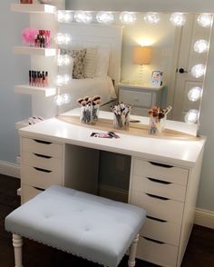 Makeup vanity from IKEA; the Glasholm glass top with Adils legs ... Makeup vanity from IKEA; the Glasholm glass top with Adils legs ...
