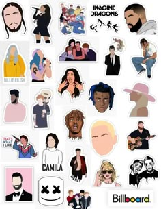 top musical artists stickers according to billboard singers musicians musical artist sticker pack billboard hot 100 famous singers famous rappers pop, rap, kpop, country, drake, halsey, cardi b Post malone xxxtentacion khalid ed sheeran, juice wrld ariana grande, camila cabello, bruno mars, twenty one pilots, panic at the disco, billie Elish bts Kingdom Hearts, Cute, Resim, Rap, Artist