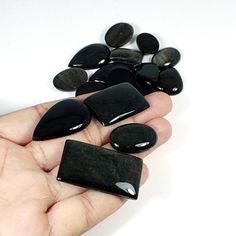 10 Pcs Natural Gold Sheen Obsidian Trillion Shape Smooth Calibrated Cabochon Loose Gemstone