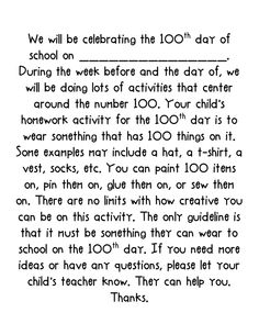 100th day snack parent letter snacks parents and school 100th day of school letter to parents