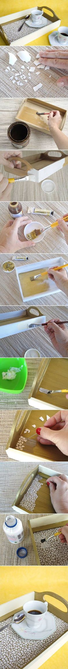 How to make Eggshell Mosaic Coffee Tray step by step DIY tutorial instructions / How To Instructions