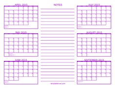 six month calendar template