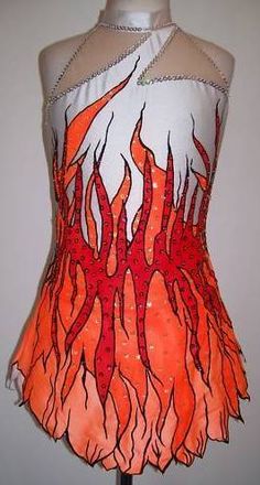dance costume leotard skating flame costumes ice gymnastics dress tap twirling baton competition figure dresses leotards flames fire rhythmic orange