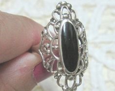 Gift Jewelry Sizable Handmade Jewelry Black Onyx Sterling Silver Overlay Ring Size 5.5 US
