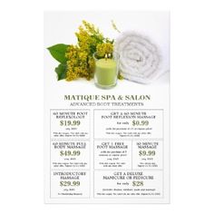 day spa salon menu of services flyer with coupons salon menu saloon coupons flyers