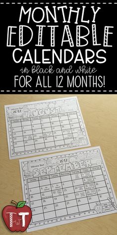 editable monthly calendar for teachers
