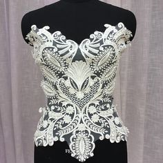 Neckline Motif Rayon Lace Applique VNeck Lace Trim neckline bead patch 1pc