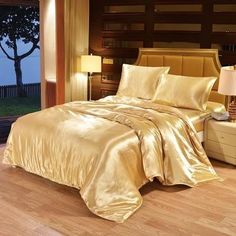 GOLD SOLID 1000TC SATIN SILK FITTED//SHEET SET//DUVET SET CHOOSE SIZE/&ITEM