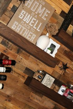 Pallet Wall With Floating Shelves Pallet Wall With Floating Shelves
