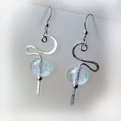 Hammered Sterling & Dichroic Glass Earrings Work Jewelry, Crystal Jewelry