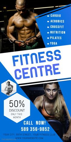 Custom Printable Blue Fitness Rollup Banner Template Gym Banner Workout Posters Gym Workouts