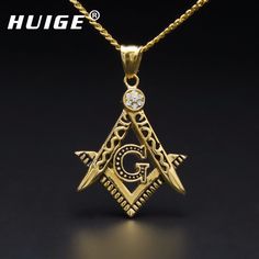 Mason Symbol Masonic G Compass Pendant Iced Out Hip Hop Franco Chain Necklace