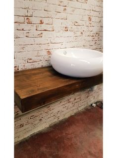 Mensola bagno per lavabo da appoggio in legno massello effetto ... Mensola bagno per lavabo da appoggio in legno massello effetto ...