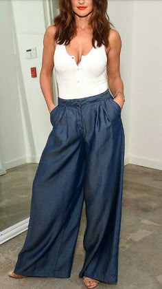 Pantalones en chambray para dama clearance