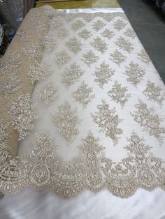 Copper Metallic Lace Fabric By The Yard Bridal Veil Corded Flowers Embroidery For Wedding Dress