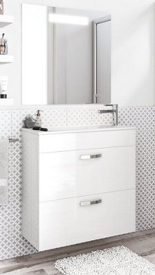 Mueble Baño Con Lavabo Nadi Blanco 70 Cm Con Lavabo Y Espejo Leroy Merlin