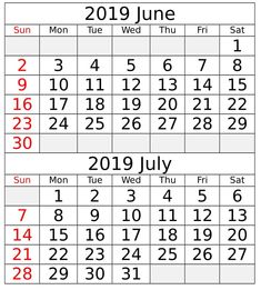 13 best june 2019 calendar images in 2019 june july 2019 calendar