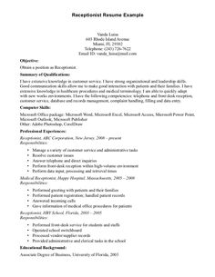 resume format for receptionist
