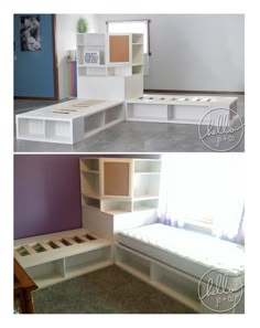 Image of Storage Bed with Corner Hutch Kids Shared Bedroom, Small Kids Bedroom, Bedroom Storage, Storage Beds, Small Bedrooms