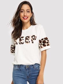 Leopar Faux Fur Detayli Tisort Shein Sheinside Ropa