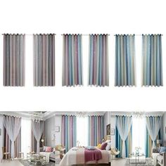 Nuevo Juego De 2 Cortinas A Rayas Ready Made Ojales 59/" X98,5/" 6 Colores Disponibles
