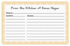 recipes card templates