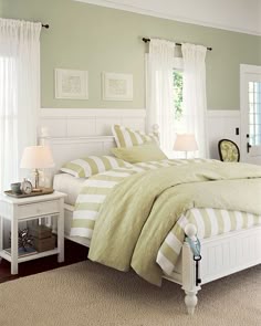 30 Best Green And White Bedroom Images On Pinterest Good Idea For A Smaller Room White Panelling On Lower Half And Green Top