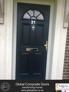 Elegant Black Composite Front Door With 2 Side Window Panels ... Elegant Black Composite Front Door With 2 Side Window Panels ...