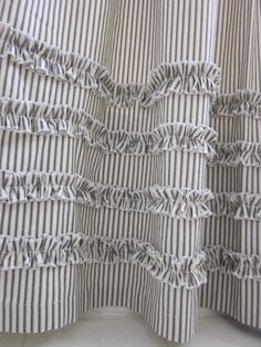 Vintage Ticking Stripe Shower Curtain With By ModernFolkShop 9800