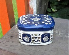 Set Of 3 French Kitchen Tin Box Coffee Flour Chicory Checkered
