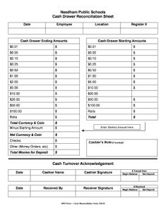 Cash Drawer Reconciliation Sheet Template | Balance sheet template