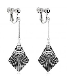 Dangle Earring Clip on Screw Back Shell Bead Square Long Tassel for Girls Fashion Jewelry