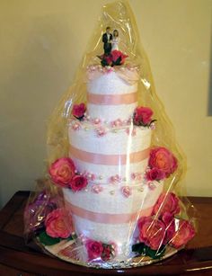 3 Tier Towel Cake Gift For Men Client Requested Red Black Color How To Make A Wedding Towel Cake From Thinkwedding
