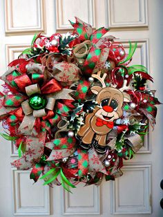 8437 Best Christmas Images On Pinterest In 2018 Holidays Mesh Christmas Wreath Reindeer Door Holiday Decor Home