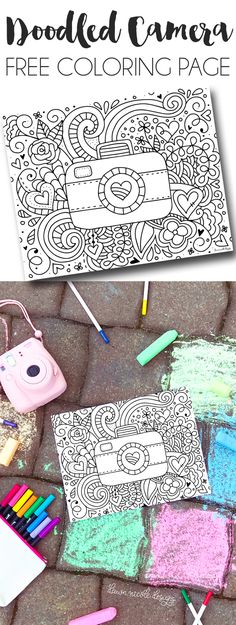 Doodled Camera Free Printable Coloring Page