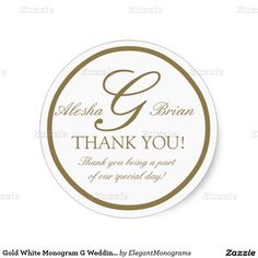 Scripted Wedding Thank You Favor Label Clic Round Sticker Gold White Monogram G Wedding Favour Stickers